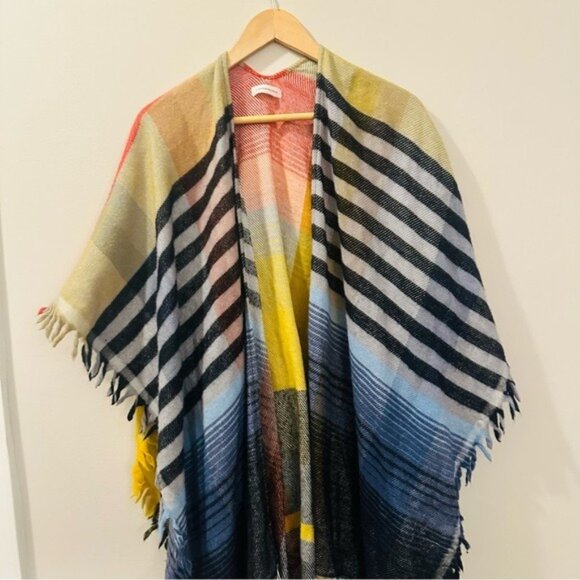 Anthropologie By Anthropologie – Colorful Striped Wool Blend Fringe Ruana Poncho - Picture 8 of 16